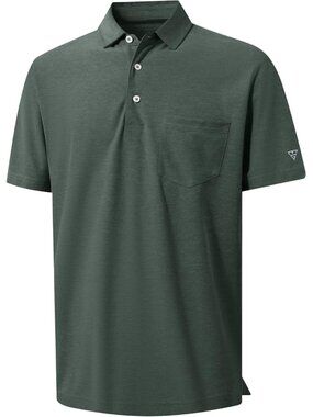 MensDark Green Heather Pocket Polo Lightweight Moisture Wicking Stretch Shirt U